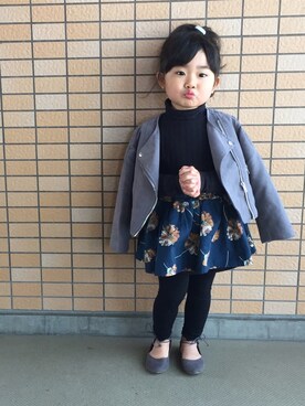 「アイテム（ライダースジャケット、グレー系）」を使った、yuuuuwa!!!さん（キッズ・100cm）の春コーディネート