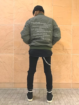 「DANKE SCHON（ダンケシェーン）のアイテム（MA-1）」を使った、ヤマダサオリさん（レディース・160cm）の秋コーディネート