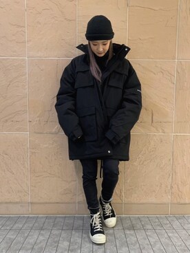 「WHITELAND（ホワイトランド）のアイテム（ミリタリージャケット）」を使った、ヤマダサオリさん（レディース・160cm）の冬コーディネート