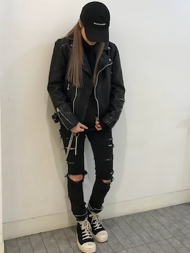 「L.H.P（エルエイチピー）のアイテム（ライダースジャケット）」を使った、ヤマダサオリさん（レディース・160cm）の冬コーディネート