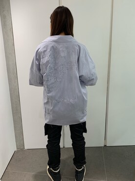 「DANKE SCHON（ダンケシェーン）のDankeSchone/ダンケシェーン/Stripe Albert S/S SHIRTS(ショートスリーブシャツ)（シャツ/ブラウス）」を使った、ヤマダサオリさん（レディース・160cm）の夏コーディネート