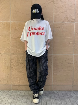 「KaneZ（ケインズ）のアイテム（キャップ）」を使った、ヤマダサオリさん（レディース・160cm）の夏コーディネート