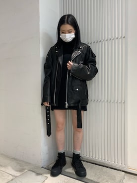 「ストリートファッション」｜「アイテム（ライダースジャケット）」を使った、ヤマダサオリさん（レディース・160cm）の秋コーディネート