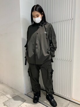 「DANKE SCHON（ダンケシェーン）のDankeSchon/ダンケシェーン/撥水ストレッチナイロンカーゴシャツ（シャツ/ブラウス）」を使った、ヤマダサオリさん（レディース・160cm）の冬コーディネート