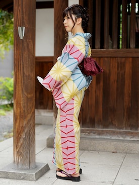 「モダン」｜「アイテム（浴衣）」を使った、utataneスタッフさん（レディース・160cm）の冬コーディネート