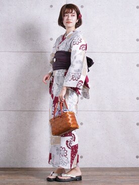 utataneスタッフさんの「竹かごバッグ　選べる注染レトロ巾着」を使ったコーディネート