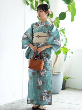 utataneスタッフさんの「竹かごバッグ　選べる注染レトロ巾着」を使ったコーディネート