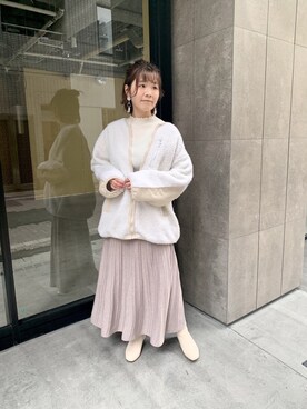 「ラメニット」｜「アイテム（ブルゾン）」を使った、manaさん（レディース・153cm）の冬コーディネート