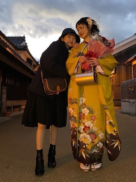 「ハットコーデ」｜「アイテム（ダウンジャケット/コート）」を使った、カフェ店長aoiさん（レディース・147cm）の冬コーディネート