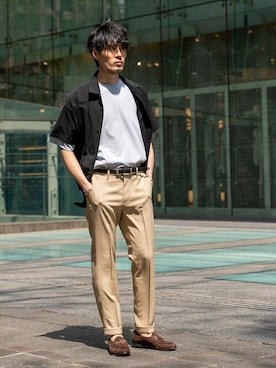 「EDIFICEスタッフ」｜「アイテム（スリッポン）」を使った、EDIFICE OFFICIALさん（メンズ・171cm）の春コーディネート