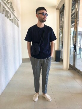 「グラミチ」｜「アイテム（スリッポン）」を使った、EDIFICE OFFICIALさん（メンズ・174cm）の春コーディネート