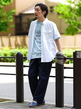 「EDIFICE（エディフィス）のアイテム（スリッポン）」を使った、EDIFICE OFFICIALさん（メンズ・178cm）の夏コーディネート