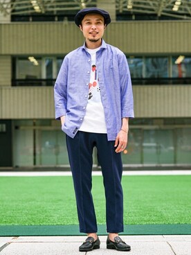 「EDIFICEスタッフ」｜「アイテム（帽子）」を使った、EDIFICE OFFICIALさん（メンズ・178cm）の夏コーディネート