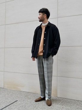 「クルーネック」｜「アイテム（その他シューズ）」を使った、EDIFICE OFFICIALさん（メンズ・174cm）の秋コーディネート