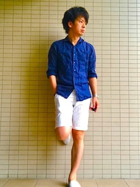 「スリッポン 白」｜eiさん（メンズ・173cm）の夏コーディネート