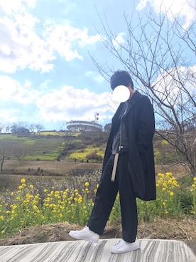 「ベロア」｜「アイテム（ダウンジャケット/コート）」を使った、ゆさん（メンズ・171cm）の冬コーディネート