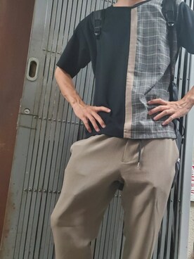 「TAKEO KIKUCHI（タケオキクチ）のアイテム（スラックス）」を使った、Yuta Ikehataさん（メンズ・167cm）の夏コーディネート