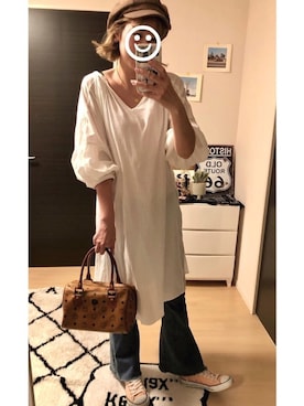 「アイテム（キャスケット、ブラウン系）」を使った、mami☺︎さん（レディース・170cm）の春コーディネート