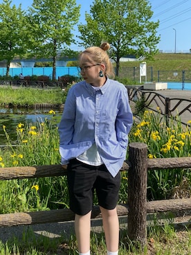 「UNIQLO（ユニクロ）のアイテム（シャツ/ブラウス、ブルー系）」を使った、aさん（レディース・160cm）の春コーディネート