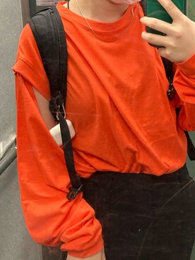 「VACANCY（ヴァカンシー）の2WAYスリーブTシャツ（Tシャツ/カットソー、オレンジ系）」を使った、aさん（レディース・160cm）の春コーディネート