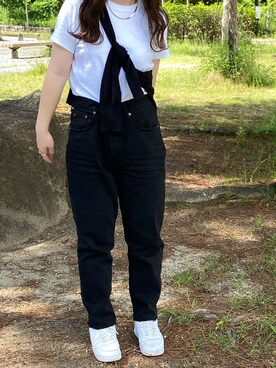 「H&M（エイチ・アンド・エム）のアイテム（デニムパンツ、ブラック系）」を使った、aさん（レディース・160cm）の夏コーディネート