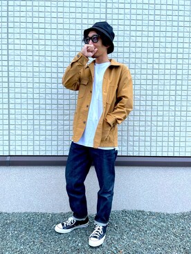 「H&M（エイチ・アンド・エム）のアイテム（ハット）」を使った、fyさん（メンズ・168cm）の春コーディネート