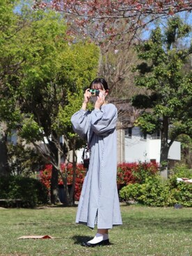 「LAKOLE（ラコレ）のアイテム（シャツワンピース）」を使った、まっちゃんさん（レディース・156cm）の春コーディネート