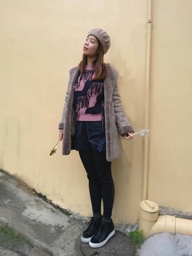 「Ray BEAMS（レイビームス）のアイテム（ムートンコート）」を使った、Ayra さん（レディース・165cm）の冬コーディネート