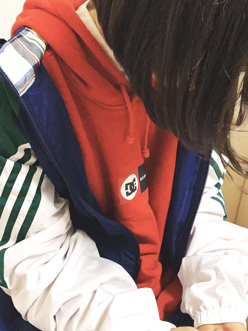 90s 古着 アディダス 刺繍　ナイロンジャケット ネイビー×ホワイト L 90s adidas ナイロンジャケット トレフォイルロゴ 3本線 白黒 L