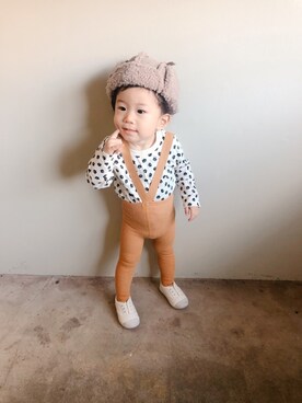 「にゃー（ニャー）のアイテム」を使った、▷ fuu ◁さん（キッズ・80cm）の冬コーディネート
