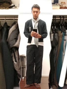 「UNIQLO（ユニクロ）のアイテム（その他パンツ、ブルー系）」を使った、tekitoruさん（メンズ・175cm）の冬コーディネート