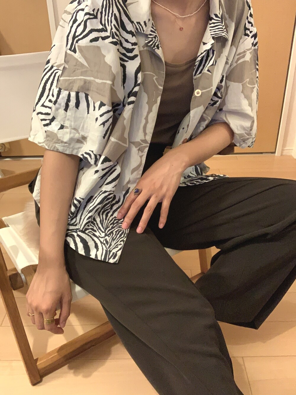 「しまうま、シマウマ柄、ゼブラ柄、アニマル柄、UNIQLO、UNIQLO U、柄シャツ、古着」｜「古着のアイテム（シャツ/ブラウス、その他）」を使った、Ayacurl :)さん（レディース・155cm）の夏コーディネートの1枚目の写真