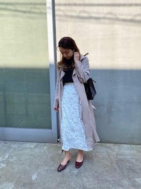 「フラワープリント」｜「アイテム（トレンチコート）」を使った、NaNaMiさん（レディース・157cm）の春コーディネート
