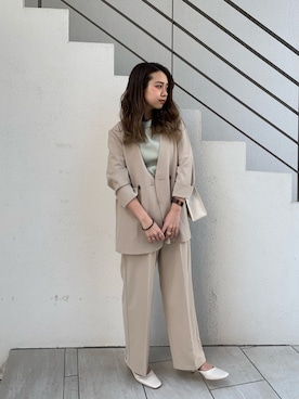 「ミントグリーン」｜「アイテム（ノーカラージャケット）」を使った、NaNaMiさん（レディース・157cm）の春コーディネート