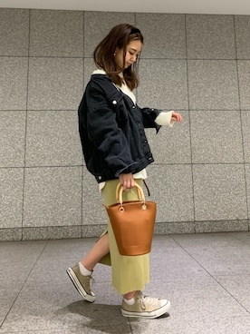 「イエローコーデ」｜「アイテム（ブルゾン）」を使った、NaNaMiさん（レディース・157cm）の冬コーディネート
