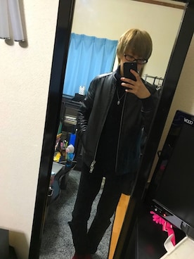 「SHIPS GENERAL SUPPLY（シップスジェネラルサプライ）のアイテム（ライダースジャケット）」を使った、Ryeさん（メンズ・158cm）の冬コーディネート