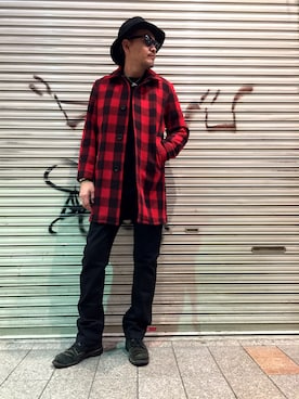 「schott（ショット）のアイテム（ステンカラーコート）」を使った、matsuuraさん（メンズ・189cm）の冬コーディネート