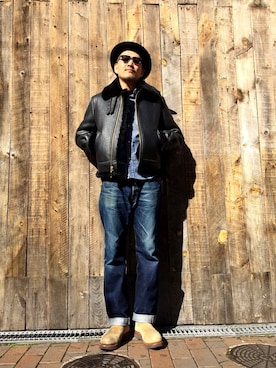 「Schott（ショット）のSchott/ショット/CHAMBRAY WORK SHIRTS/シャンブレー ワーク シャツ（シャツ/ブラウス）」を使った、matsuuraさん（メンズ・189cm）の冬コーディネート