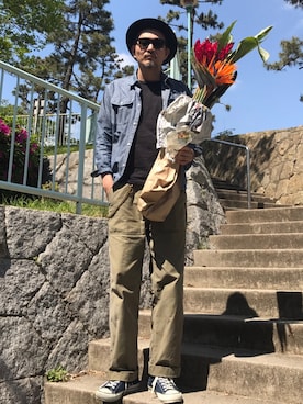 「Schott（ショット）のSchott/ショット/CHAMBRAY WORK SHIRTS/シャンブレー ワーク シャツ（シャツ/ブラウス）」を使った、matsuuraさん（メンズ・189cm）の春コーディネート