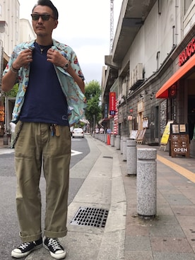 「schott（ショット）のアイテム（財布/小物）」を使った、matsuuraさん（メンズ・189cm）の夏コーディネート