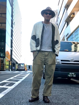 「schott（ショット）のアイテム（ノーカラージャケット）」を使った、matsuuraさん（メンズ・189cm）の秋コーディネート