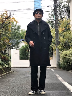 「サングラス」｜「アイテム（ピーコート）」を使った、matsuuraさん（メンズ・189cm）の秋コーディネート