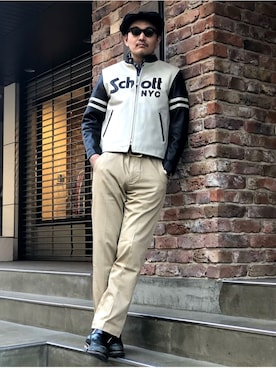 「schott（ショット）のSchott/ショット/URBAN CHINO PANTS/アーバン チノパンツ（チノパンツ）」を使った、matsuuraさん（メンズ・189cm）の冬コーディネート