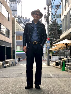 「Schott（ショット）のSchott/ショット/CHAMBRAY WORK SHIRTS/シャンブレー ワーク シャツ（シャツ/ブラウス）」を使った、matsuuraさん（メンズ・189cm）の冬コーディネート