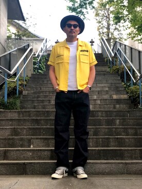 「schott（ショット）のSchott/ショット/13oz. JEANS MEDIUM FIT/13オンス　ジーンス　ミディアム　フィット（デニムパンツ）」を使った、matsuuraさん（メンズ・189cm）の春コーディネート