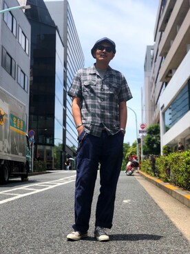 「schott（ショット）のSchott/ショット/LENOX/サングラス　日本製（サングラス）」を使った、matsuuraさん（メンズ・189cm）の夏コーディネート