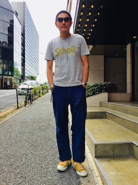 「schott（ショット）のSchott/ショット/ARMY FATIGUE PANTS/アーミー ファティーグ パンツ（その他パンツ）」を使った、matsuuraさん（メンズ・189cm）の夏コーディネート