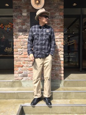 「schott（ショット）のSchott/ショット/LENOX/サングラス　日本製（サングラス）」を使った、matsuuraさん（メンズ・189cm）の秋コーディネート