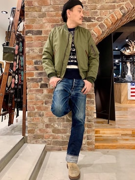 「schott（ショット）のアイテム（MA-1）」を使った、matsuuraさん（メンズ・189cm）の冬コーディネート