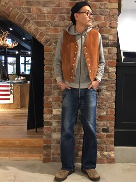 「schott（ショット）のアイテム（その他アウター）」を使った、matsuuraさん（メンズ・189cm）の冬コーディネート